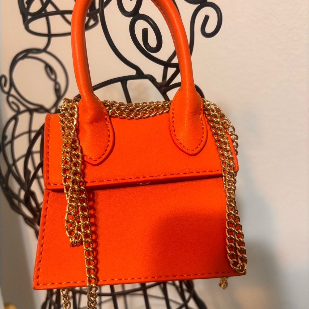 Vibrant Orange Mini Bag with Gold Chain